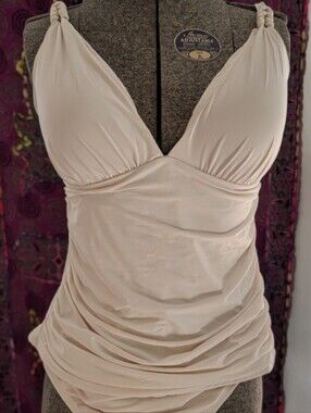 Cream Ruched Swimsuit Tankini Top
